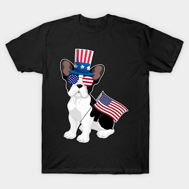 French Bulldogs Uncle Sam Hat Sunglasses Usa Flag 4th Of July T-Shirt by AxelRoldns